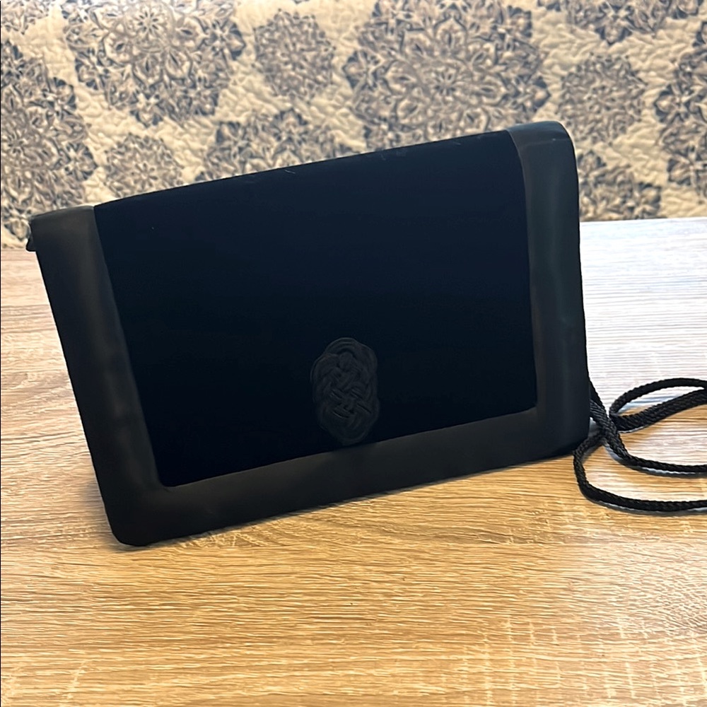Black Velvet and Satin Clutch, Optional Shoulder Strap. Perfect Condition.